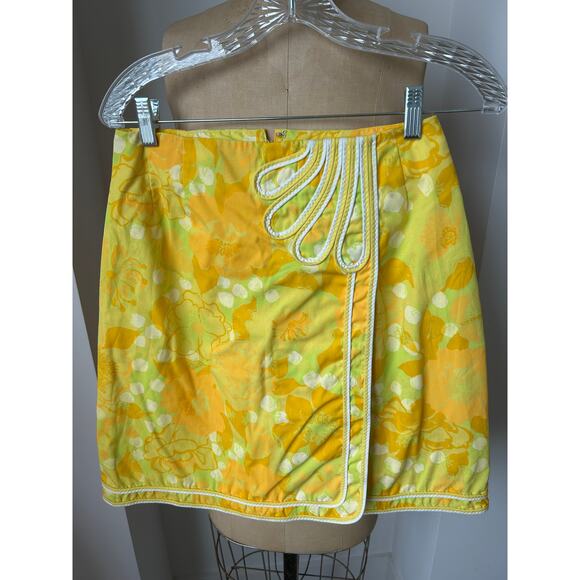 Vintage 70s Lilly Pulitzer Yellow Floral Skirt with Braid waist  27" - Picture 1 of 7